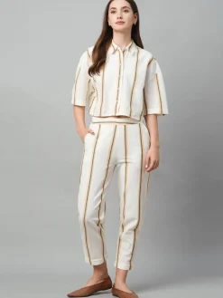Women Cottonworld Tops & Shirts | Tops & Shirts^Women's Yellow Striped Linen Top