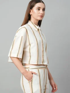 Women Cottonworld Tops & Shirts | Tops & Shirts^Women's Yellow Striped Linen Top