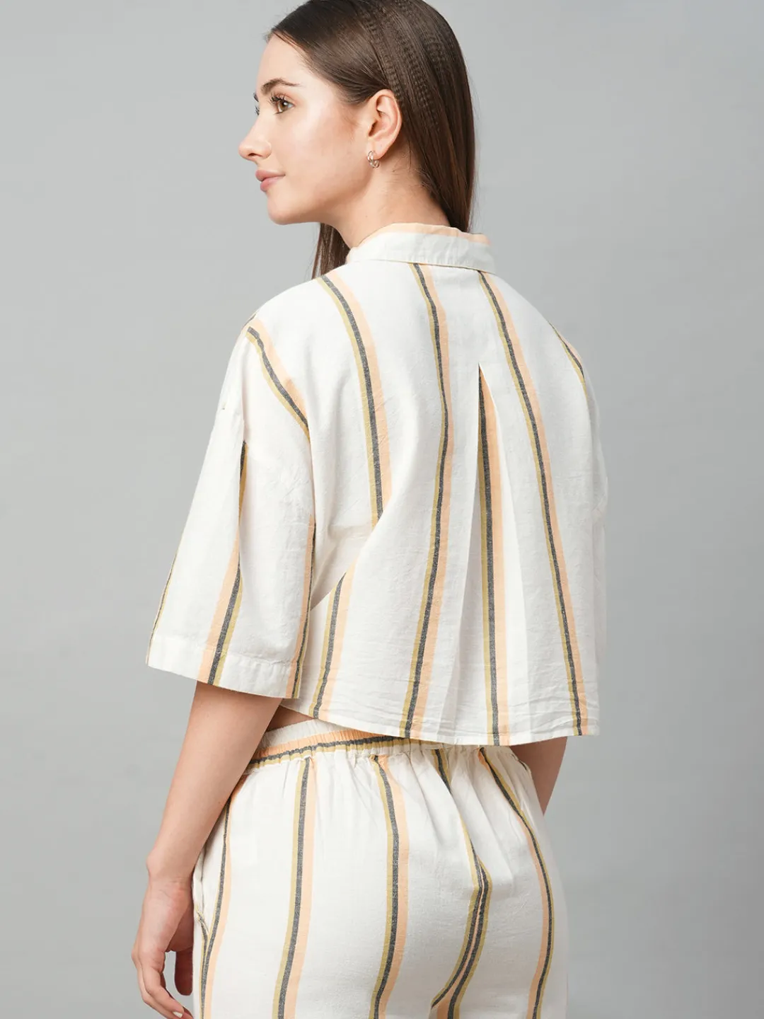 Women Cottonworld Tops & Shirts | Tops & Shirts^Women's Yellow Striped Linen Top