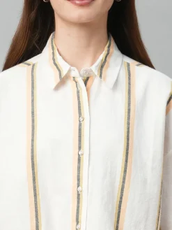 Women Cottonworld Tops & Shirts | Tops & Shirts^Women's Yellow Striped Linen Top