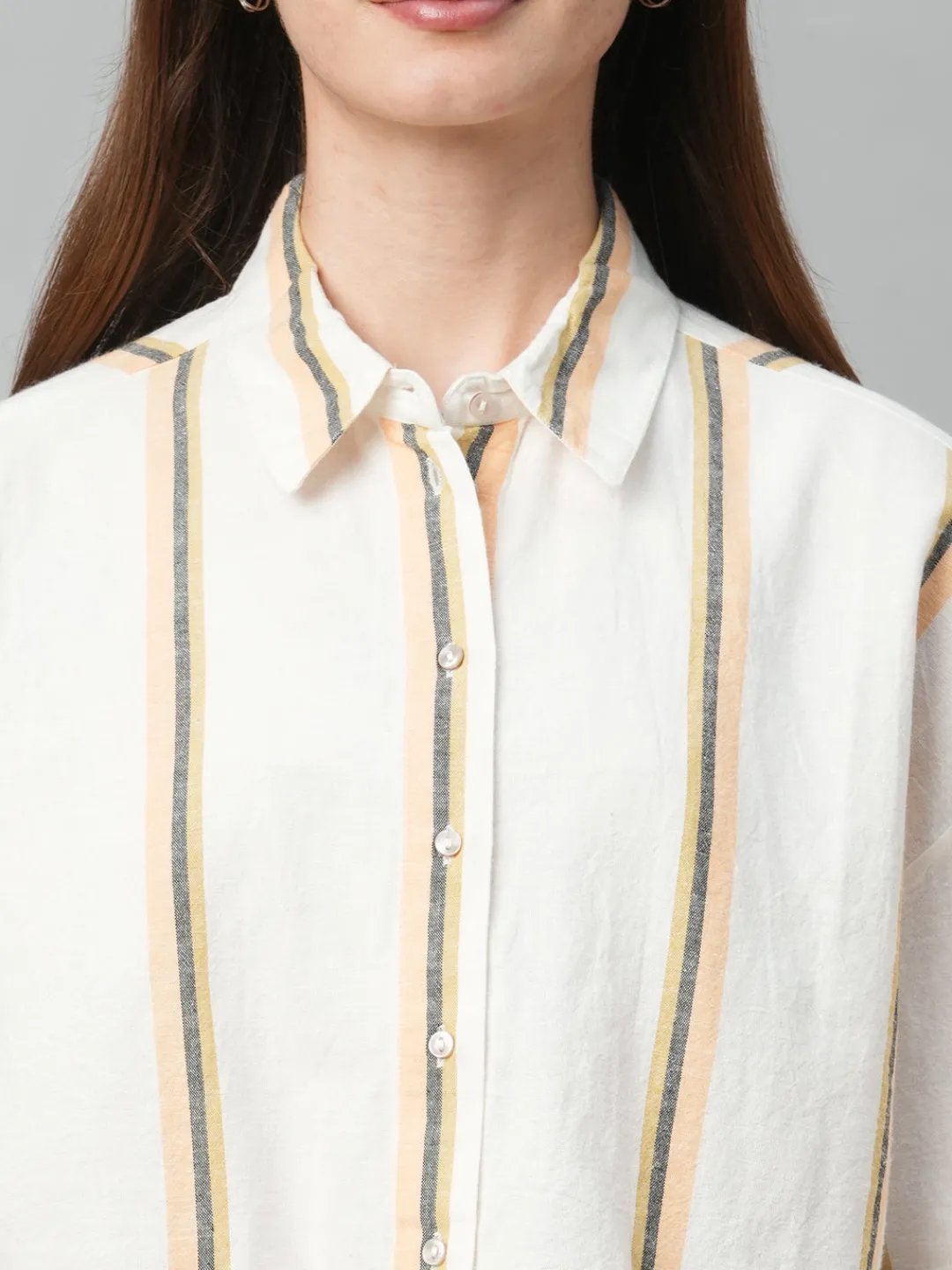 Women Cottonworld Tops & Shirts | Tops & Shirts^Women's Yellow Striped Linen Top